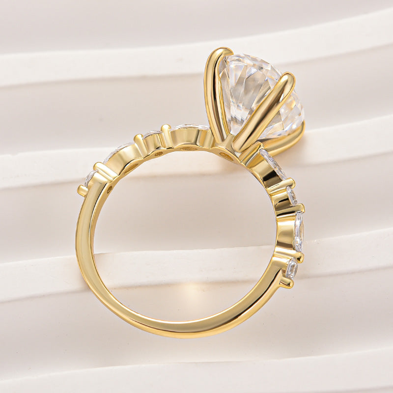 Aurevyn Moissanite 5.5Ct Oval Cut Side Stone Yellow Gold Engagement Ring