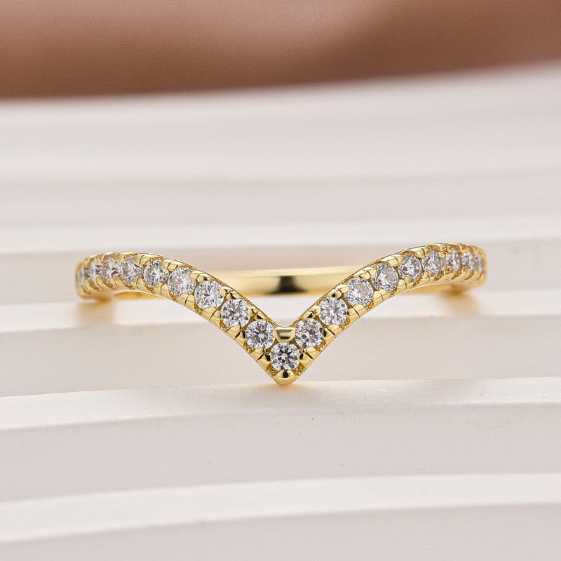 Aurevyn Moissanite Yellow Gold Petite Pavé Curved Matching Wedding Ring