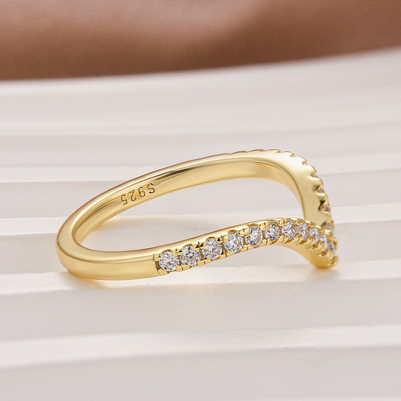 Aurevyn Moissanite Yellow Gold Petite Pavé Curved Matching Wedding Ring