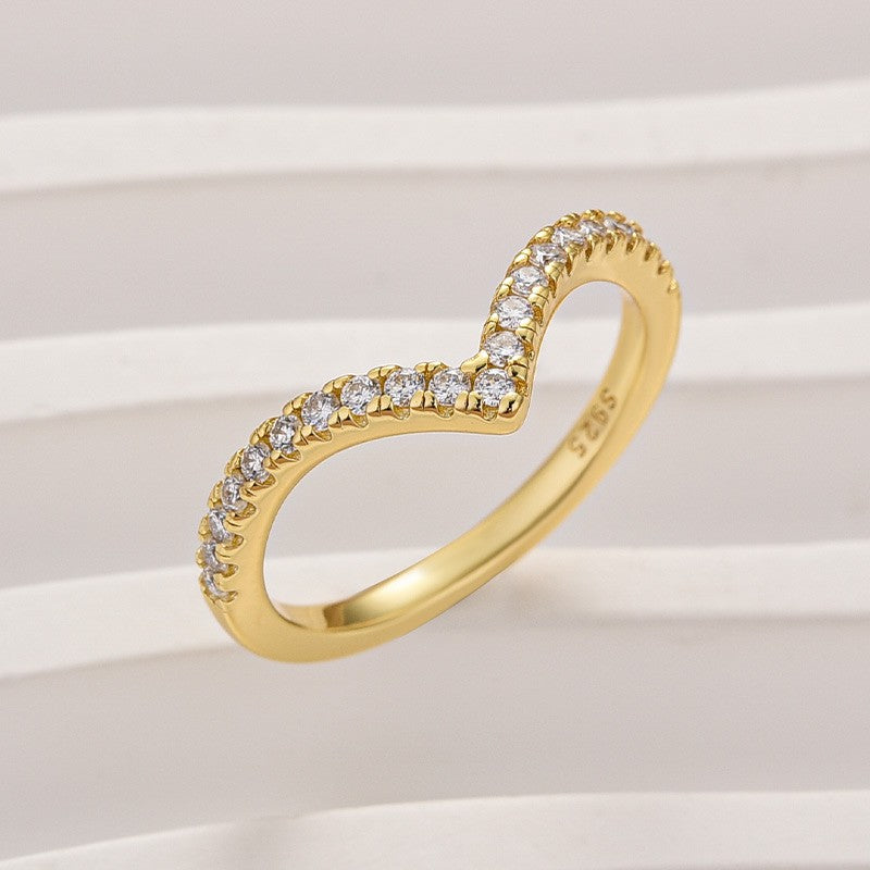 Aurevyn Moissanite Yellow Gold Petite Pavé Curved Matching Wedding Ring