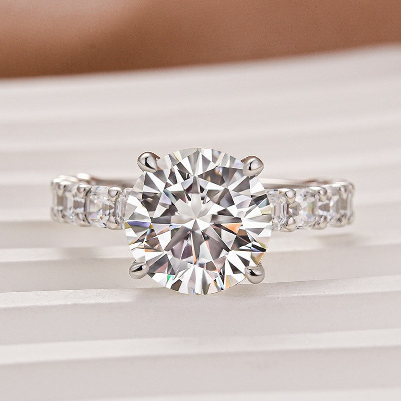 Aurevyn 4.0 Ct Round White Gold Engagement Ring with Asscher Cut Wedding Band