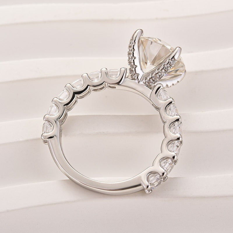 Aurevyn 4.0 Ct Round White Gold Engagement Ring with Asscher Cut Wedding Band