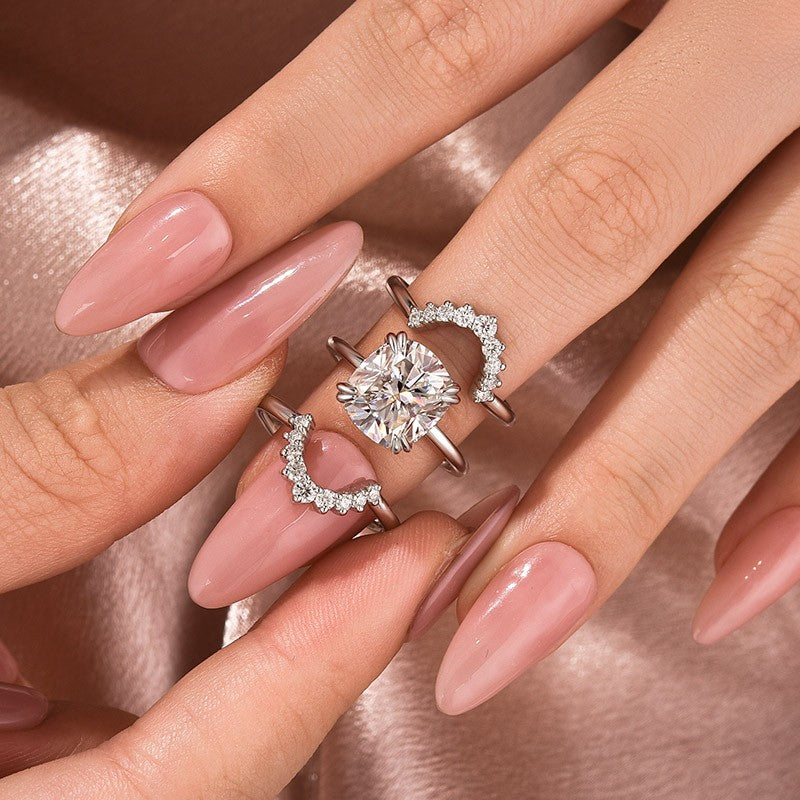 Aurevyn Moissanite 4.5Ct Cushion Cut White Gold Wedding Ring Set