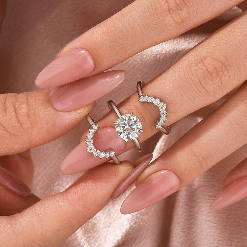 Aurevyn Moissanite 2.0Ct Solitaire Round Cut White Gold Wedding Ring Set