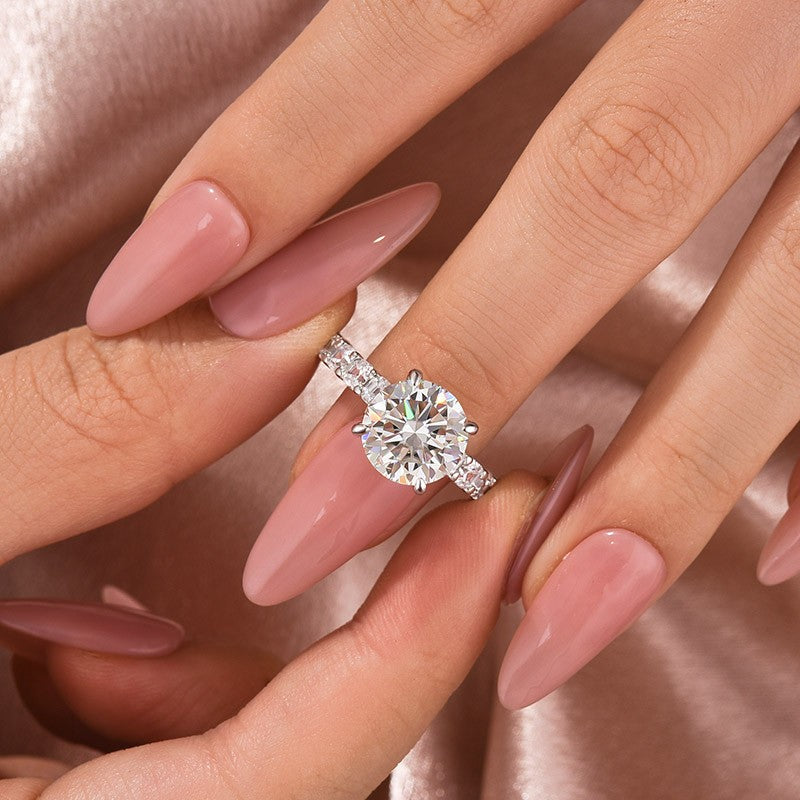 Aurevyn 4.0 Ct Round White Gold Engagement Ring with Asscher Cut Wedding Band