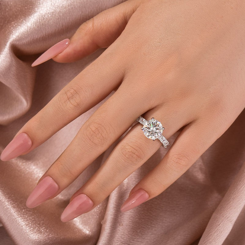 Aurevyn 4.0 Ct Round White Gold Engagement Ring with Asscher Cut Wedding Band