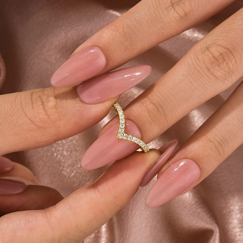 Aurevyn Moissanite Yellow Gold Petite Pavé Curved Matching Wedding Ring