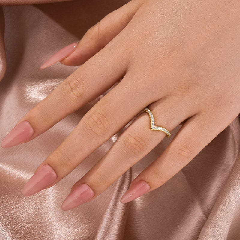 Aurevyn Moissanite Yellow Gold Petite Pavé Curved Matching Wedding Ring