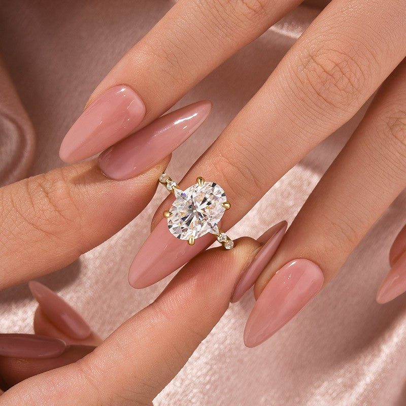 Aurevyn Moissanite 5.5Ct Oval Cut Side Stone Yellow Gold Engagement Ring