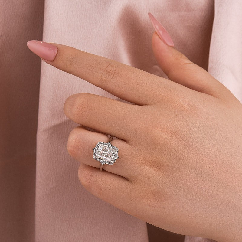 Aurevyn 3.0Ct White Gold Halo Radiant Cut Engagement Ring