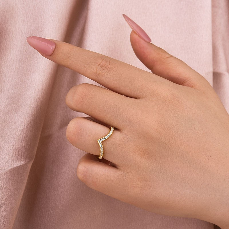 Aurevyn Moissanite Yellow Gold Petite Pavé Curved Matching Wedding Ring