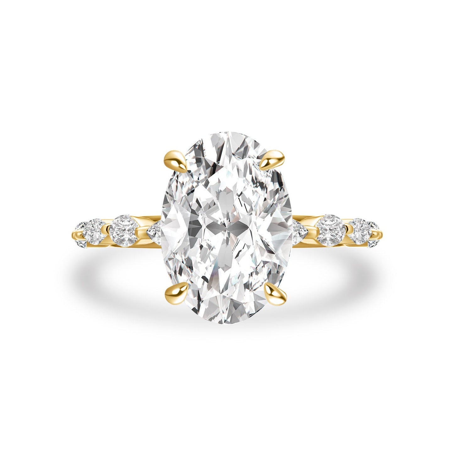 Aurevyn Moissanite 5.5Ct Oval Cut Side Stone Yellow Gold Engagement Ring