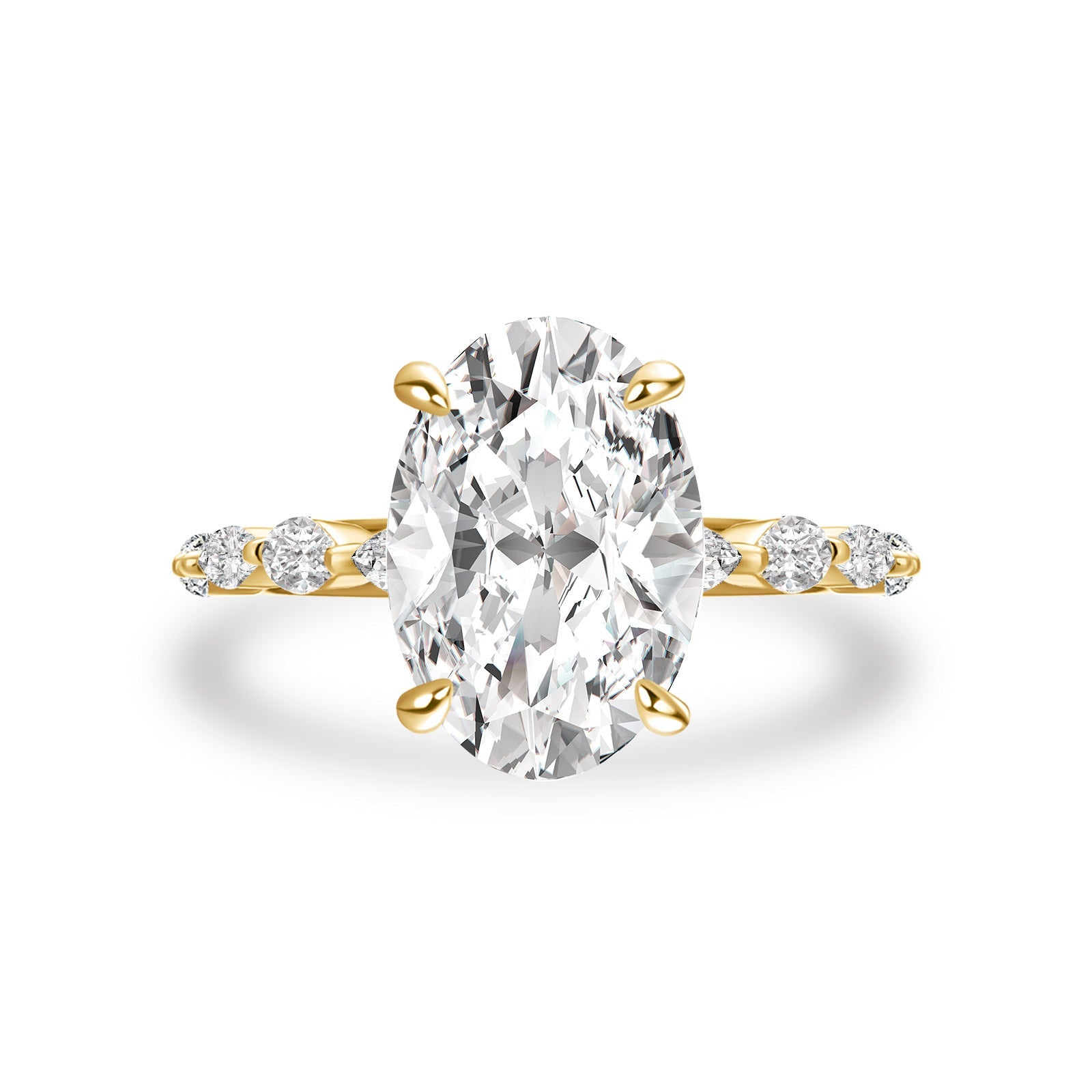 Aurevyn Moissanite 5.5Ct Oval Cut Side Stone Yellow Gold Engagement Ring
