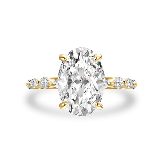 Aurevyn Moissanite 5.5Ct Oval Cut Side Stone Yellow Gold Engagement Ring
