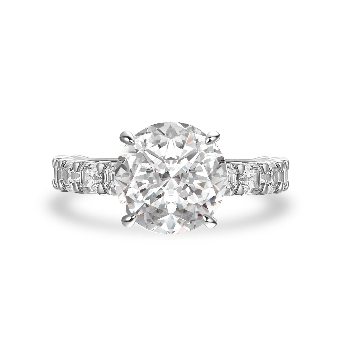 Aurevyn 4.0 Ct Round White Gold Engagement Ring with Asscher Cut Wedding Band