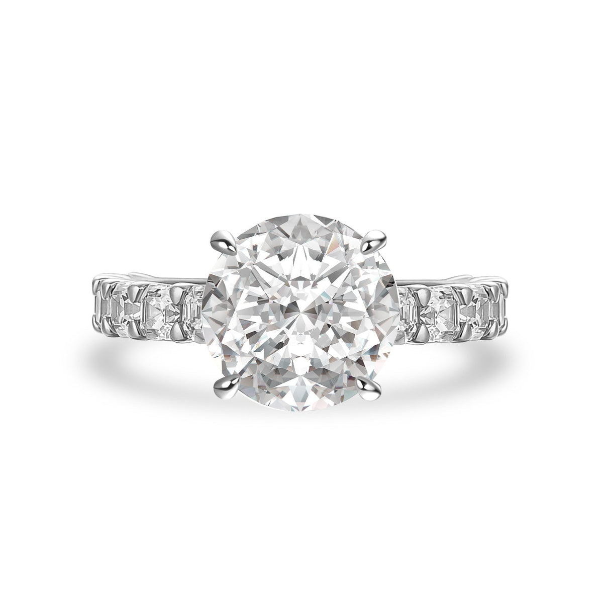 Aurevyn 4.0 Ct Round White Gold Engagement Ring with Asscher Cut Wedding Band