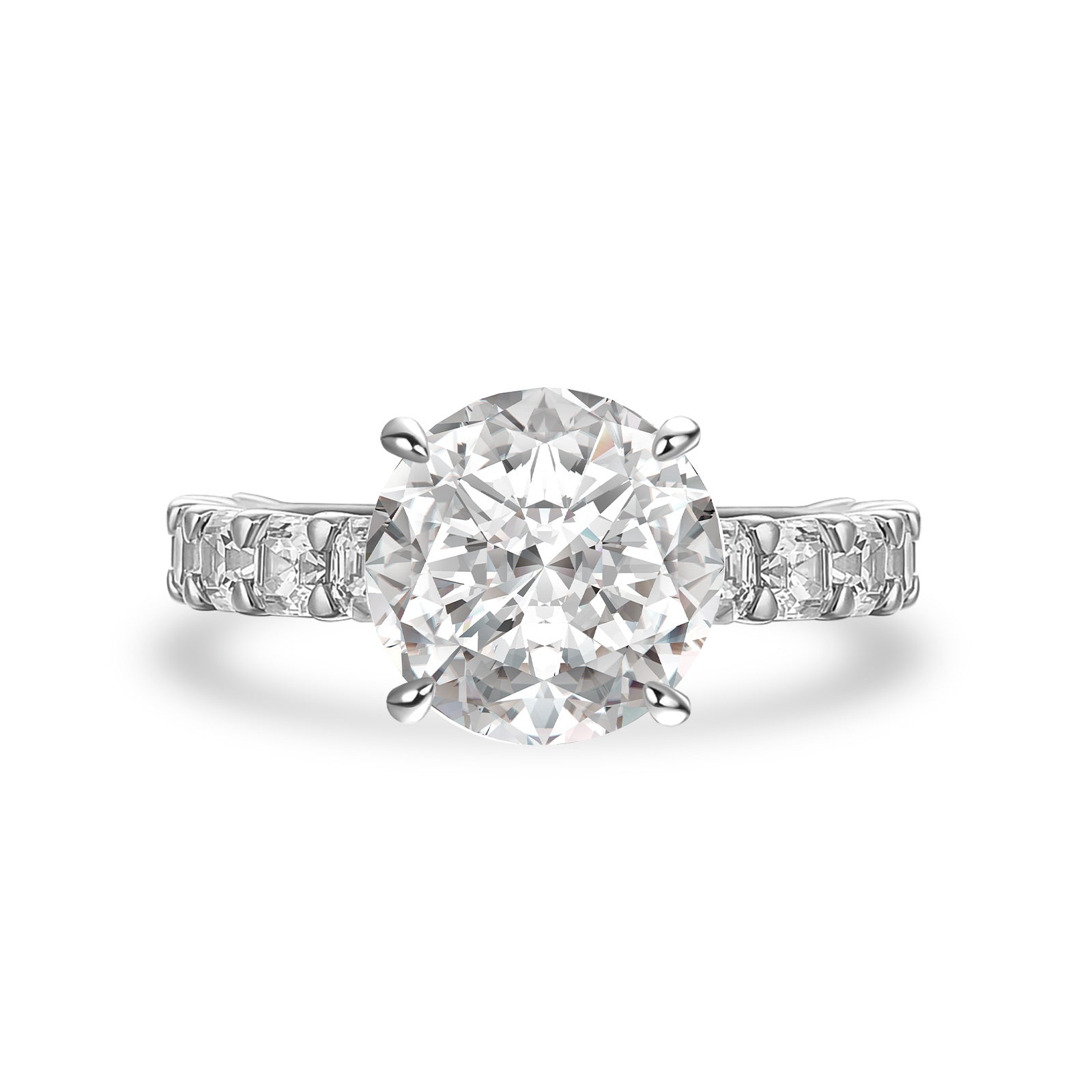 Aurevyn 4.0 Ct Round White Gold Engagement Ring with Asscher Cut Wedding Band