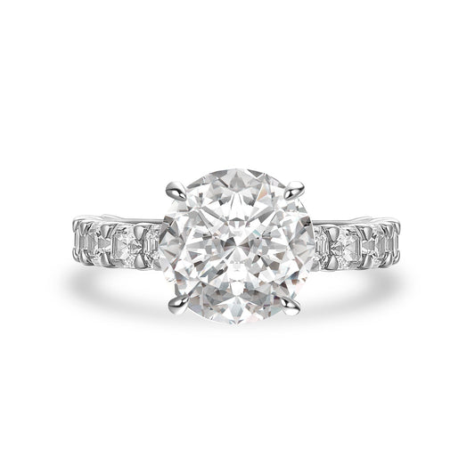 Aurevyn 4.0 Ct Round White Gold Engagement Ring with Asscher Cut Wedding Band