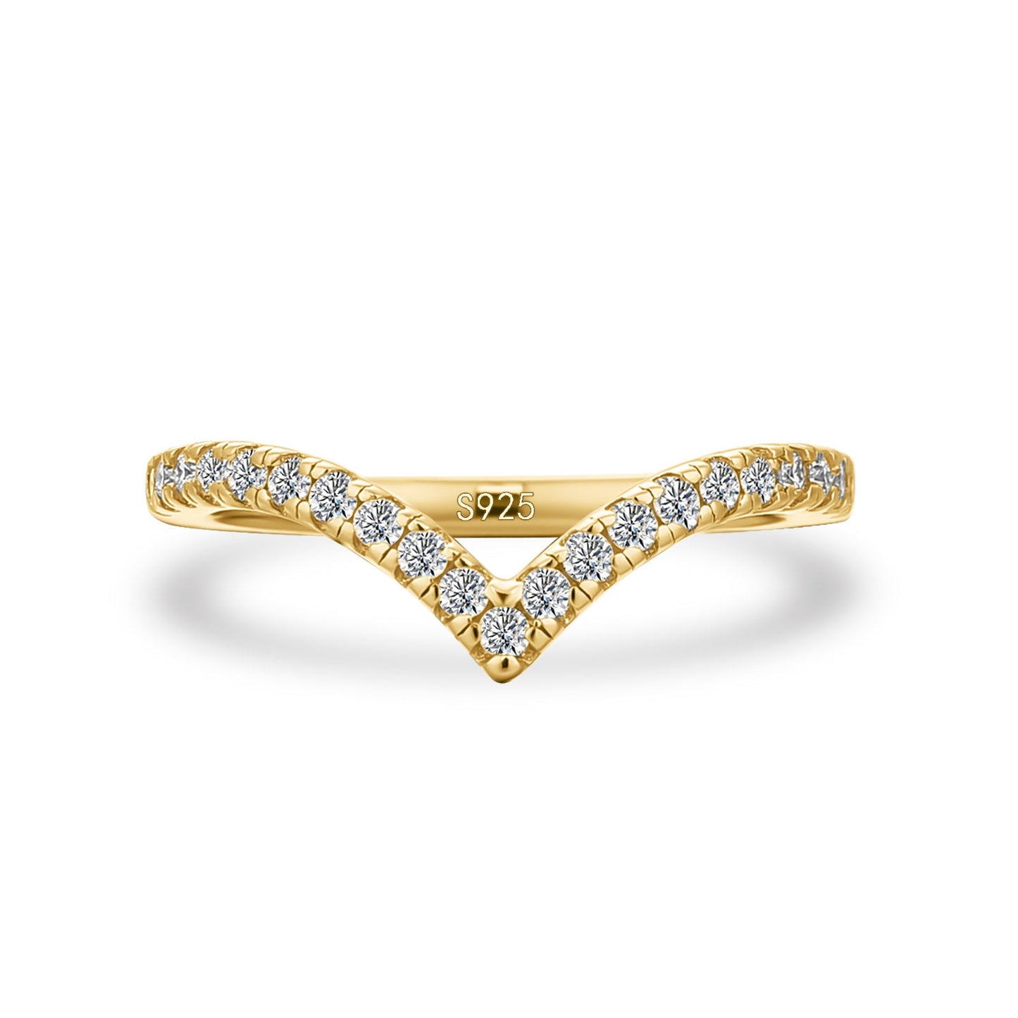 Aurevyn Moissanite Yellow Gold Petite Pavé Curved Matching Wedding Ring