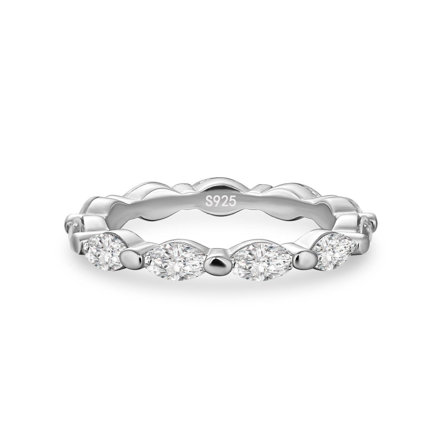 Aurevyn White Gold East West Marquise Moissanite Diamond Eternity Ring