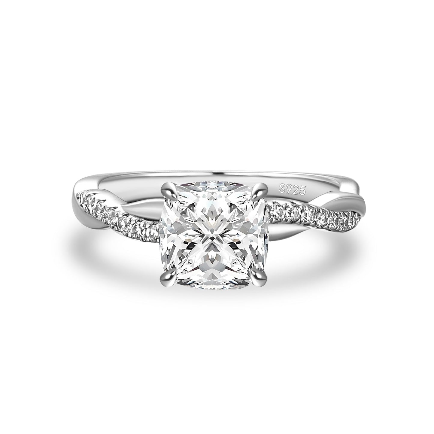Aurevyn Moissanite 2.0Ct Cushion Cut Twist Engagement Ring Travel Ring In Sterling Silver