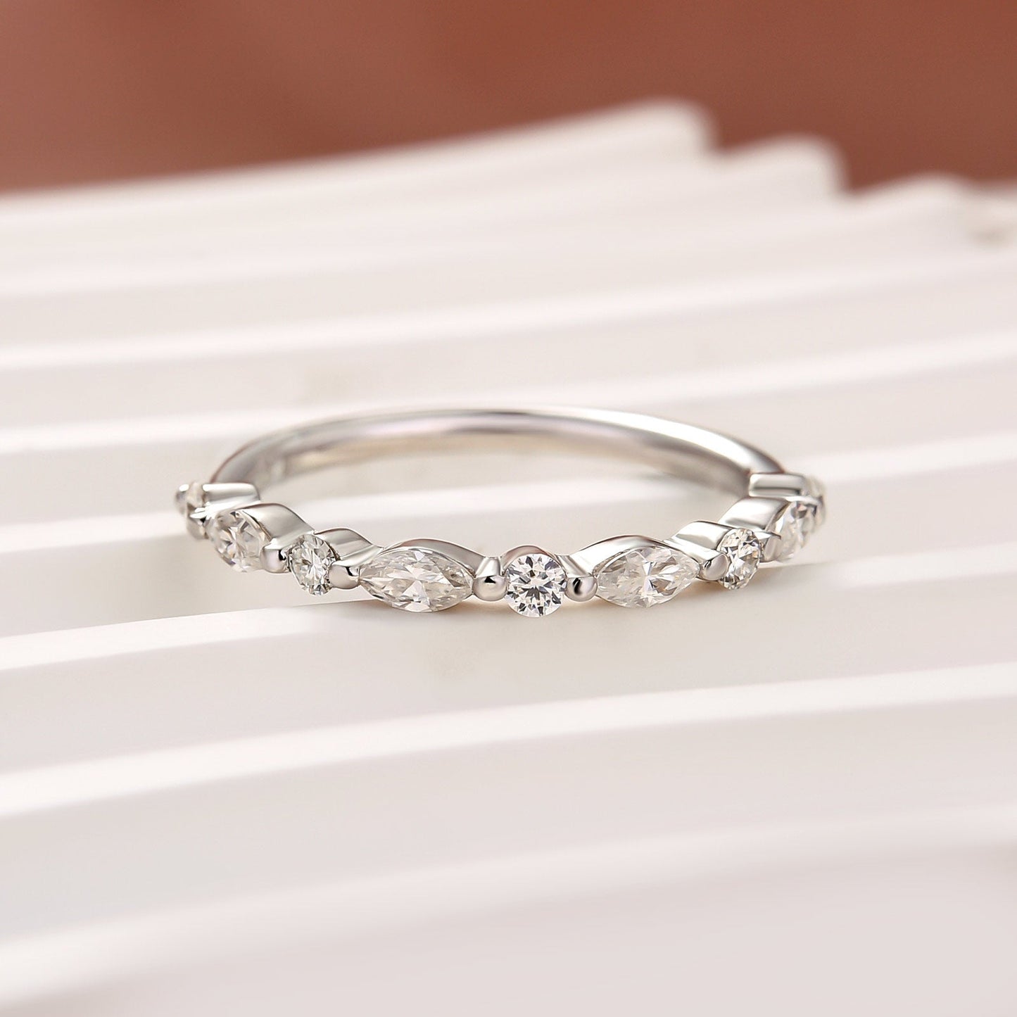 Aurevyn 0.55 Ct Marquise-Round White Gold Wedding Band