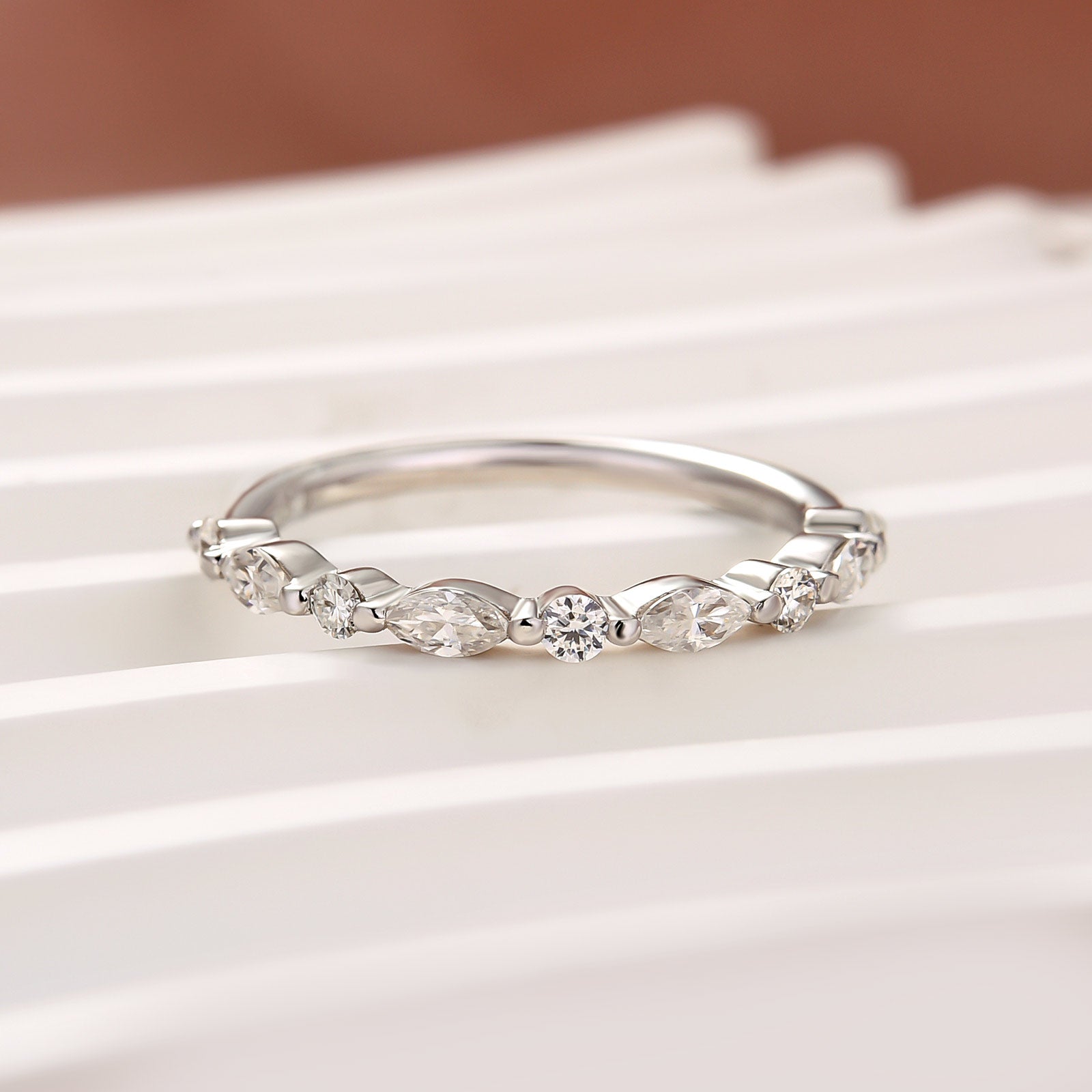 Aurevyn 0.55 Ct Marquise-Round White Gold Wedding Band
