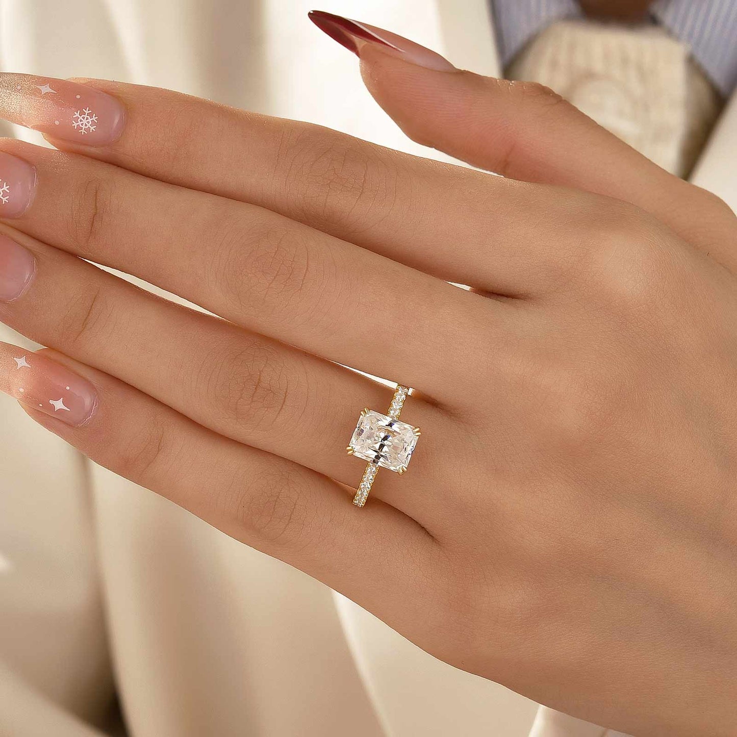 Aurevyn 4.5 Ct/3.0Ct Radiant Cut Yellow Gold Engagement Ring For Women