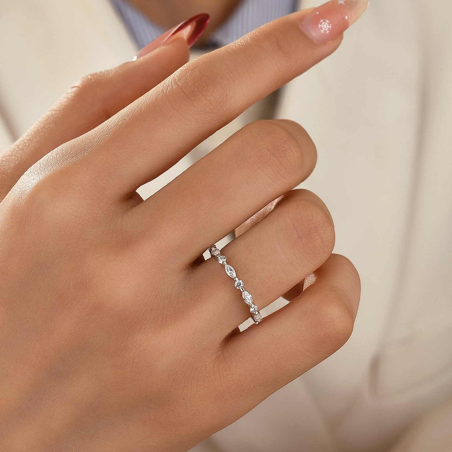 Aurevyn 0.55 Ct Marquise-Round White Gold Wedding Band