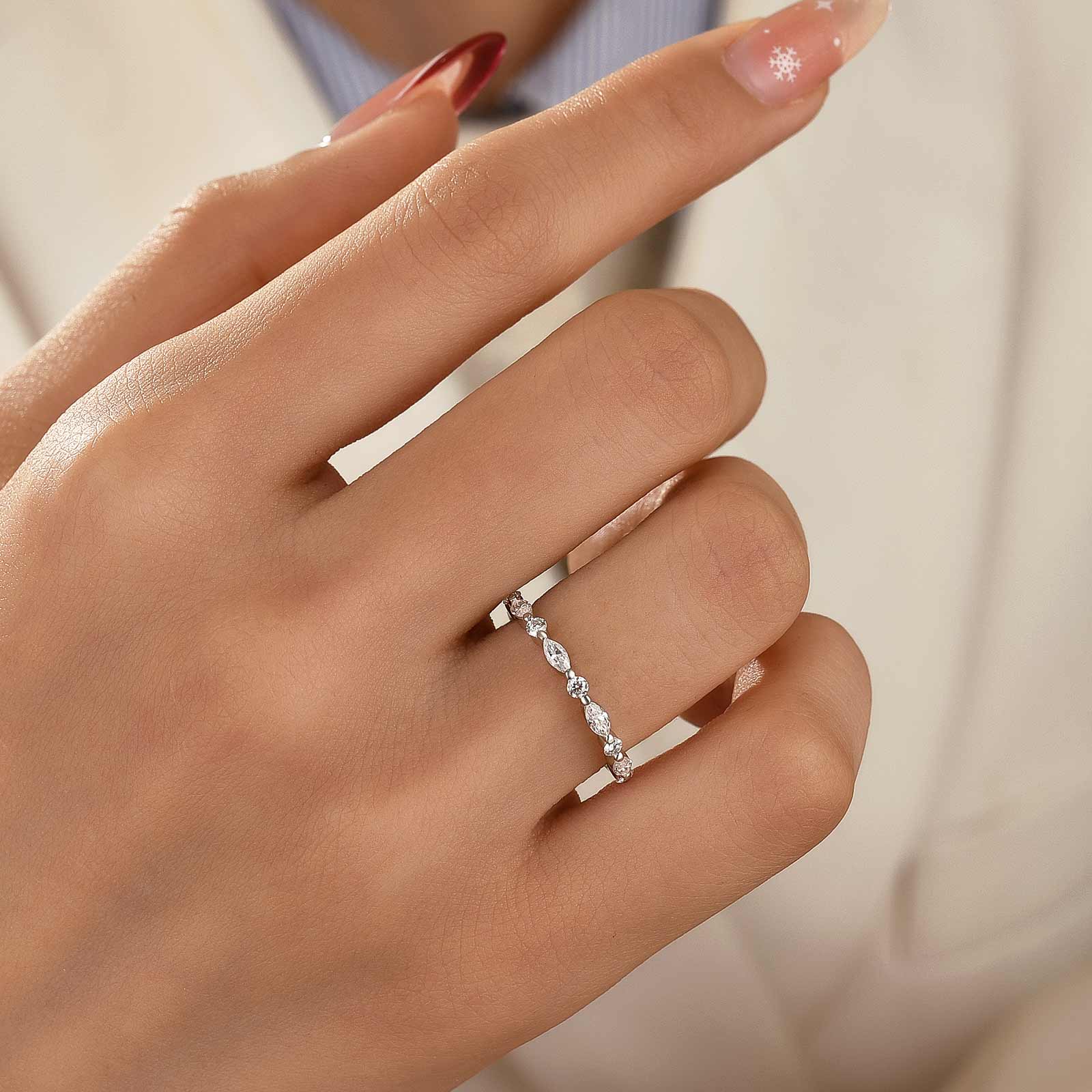 Aurevyn 0.55 Ct Marquise-Round White Gold Wedding Band