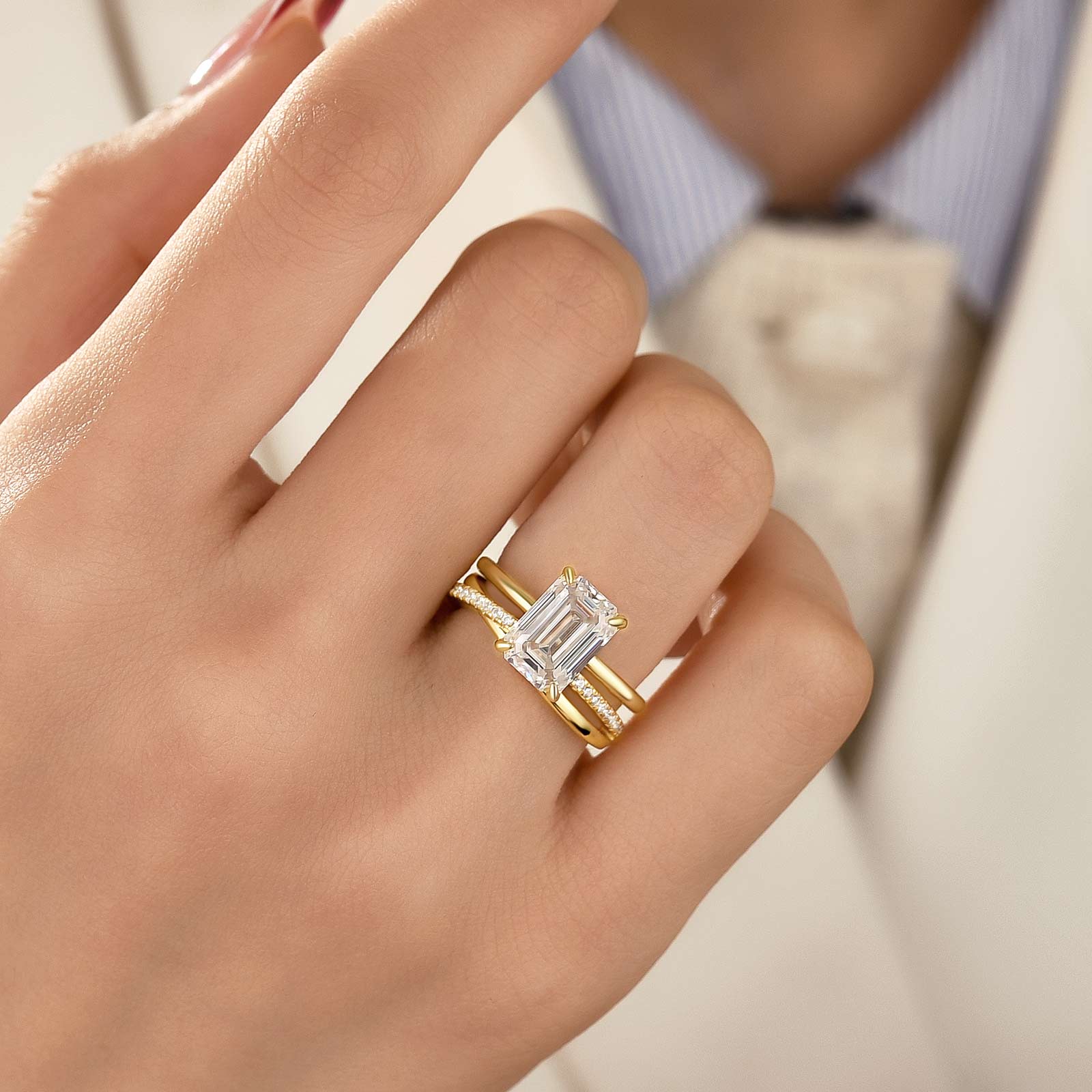 Aurevyn Moissanite 2PC 3.5 Ct Radiant Cut/Emerald Cut Twist Yellow Gold Wedding Ring Set For Women
