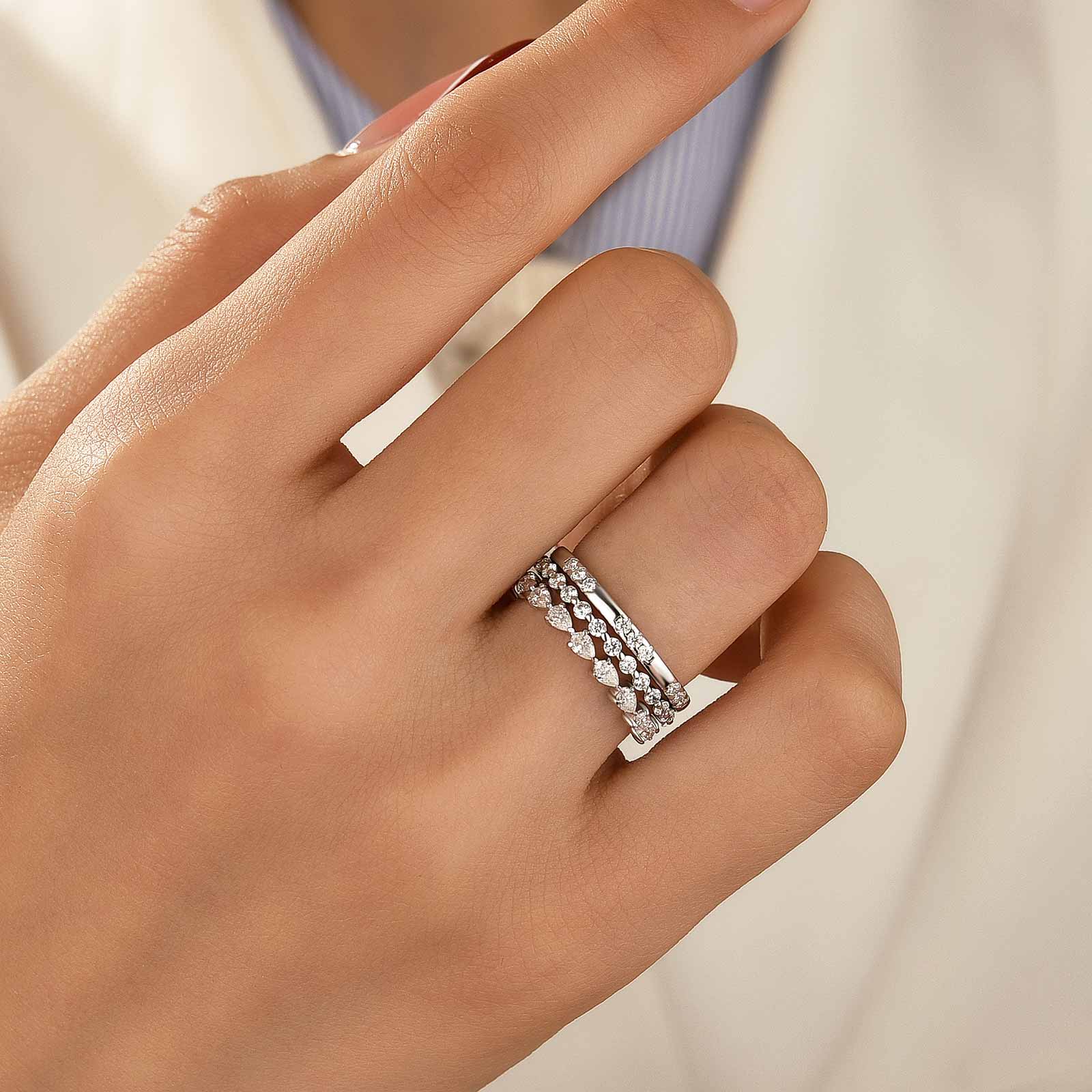 Aurevyn Moissanite 3.3Ct Round Cut & Pear Cut Wedding Band Set For Women In Sterling Silver