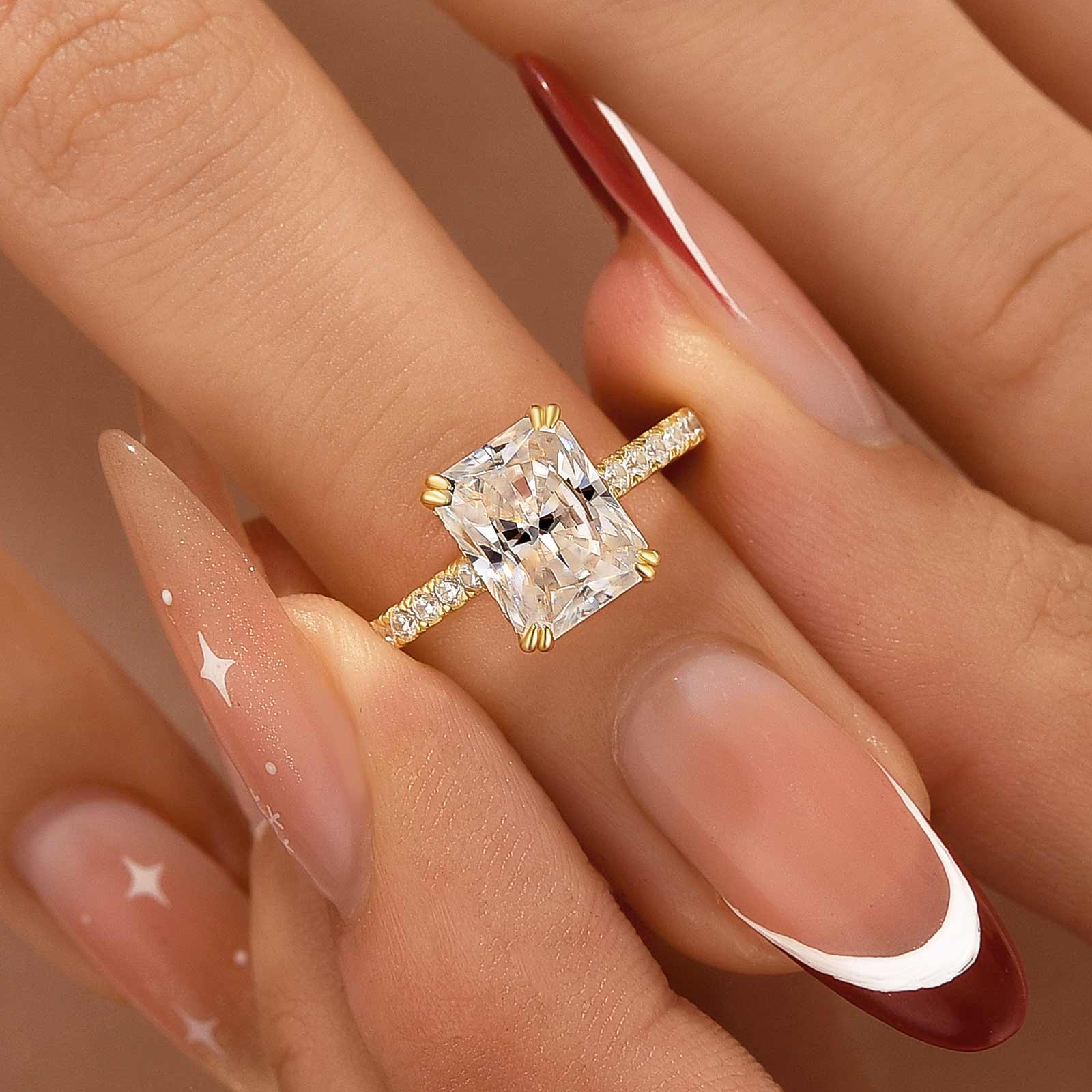 Aurevyn 4.5 Ct/3.0Ct Radiant Cut Yellow Gold Engagement Ring For Women