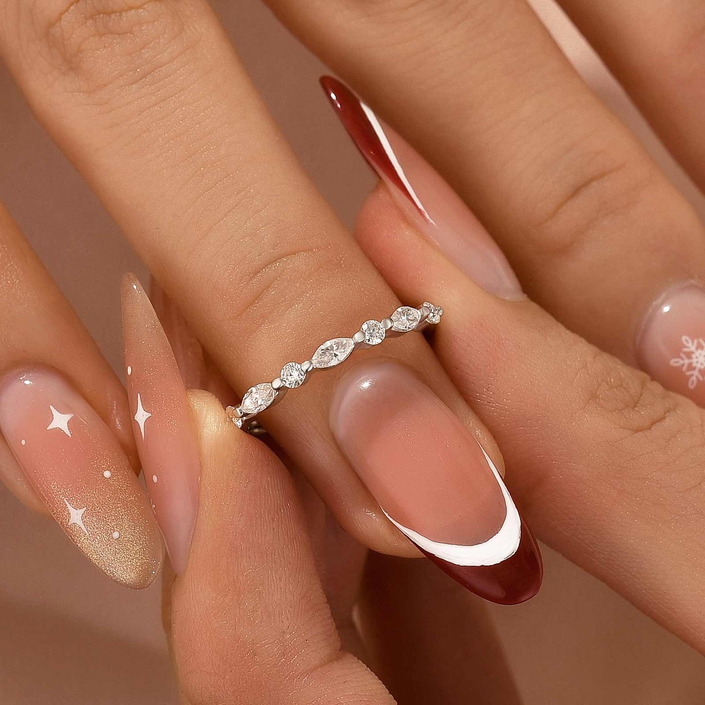 Aurevyn 0.55 Ct Marquise-Round White Gold Wedding Band