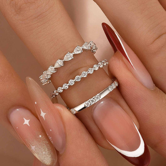 Aurevyn Moissanite 3.3Ct Round Cut & Pear Cut Wedding Band Set For Women In Sterling Silver