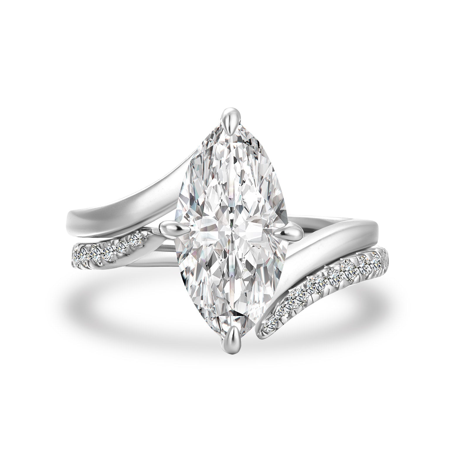 Aurevyn Moissanite 3.0Ct Marquise Cut Insert Wedding Ring Set For Women In Sterling Silver