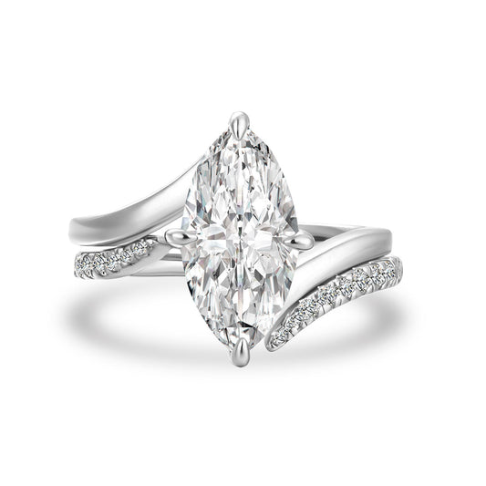 Aurevyn Moissanite 3.0Ct Marquise Cut Insert Wedding Ring Set For Women In Sterling Silver