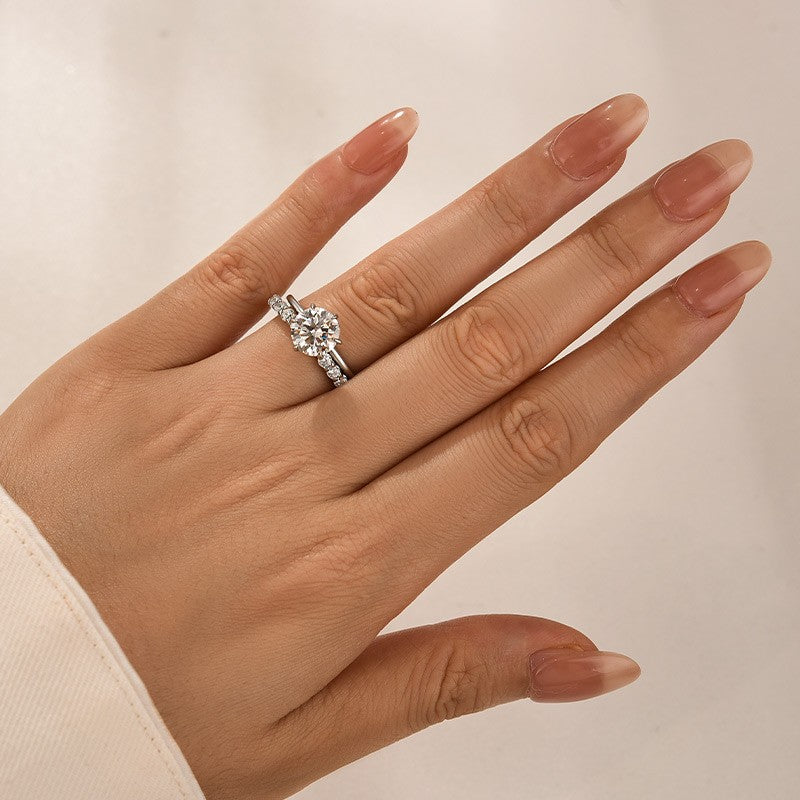 Aurevyn Moissanite 3.0Ct Round Cut 6 Prong White Gold Wedding Ring with Open Wedding Band
