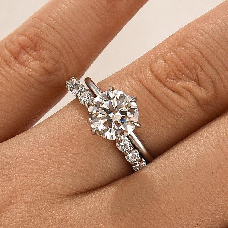 Aurevyn Moissanite 3.0Ct Round Cut 6 Prong White Gold Wedding Ring with Open Wedding Band