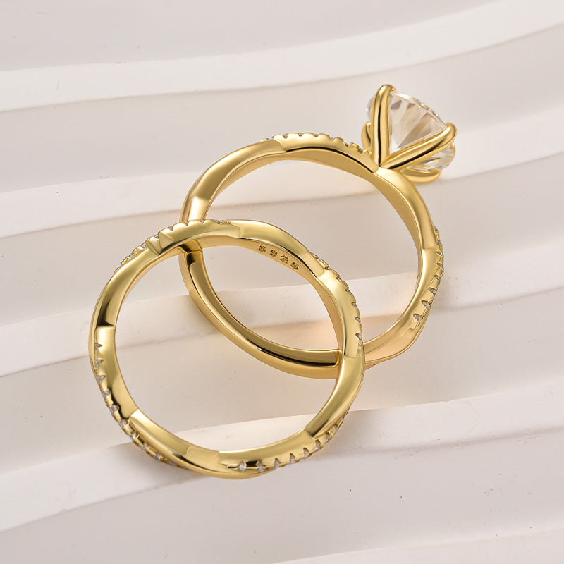 Aurevyn 1.2 Ct/2.0 Ct Twist Yellow Gold Pave Wedding Ring Set