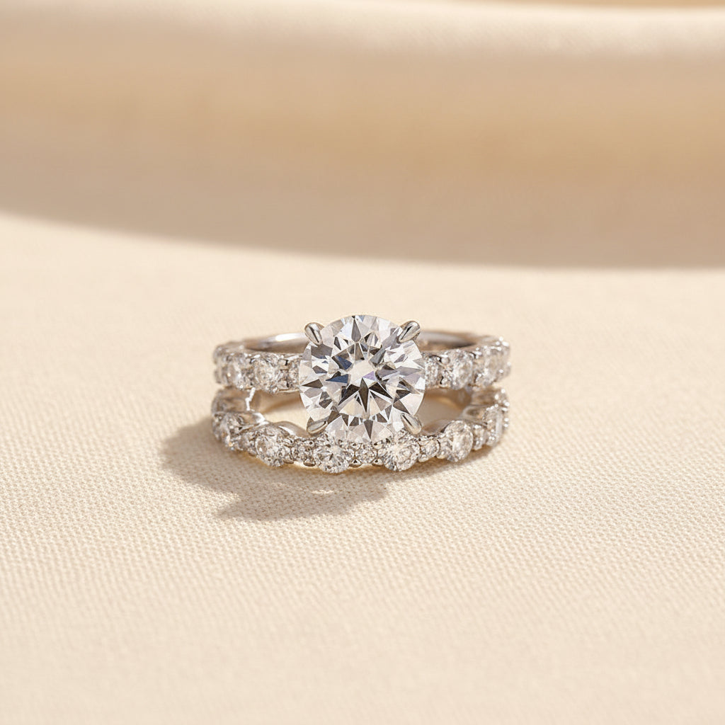 Aurevyn 4.0 Ct Round Cut Engagement Ring With Round Cut Wedding Band Wedding Ring Set