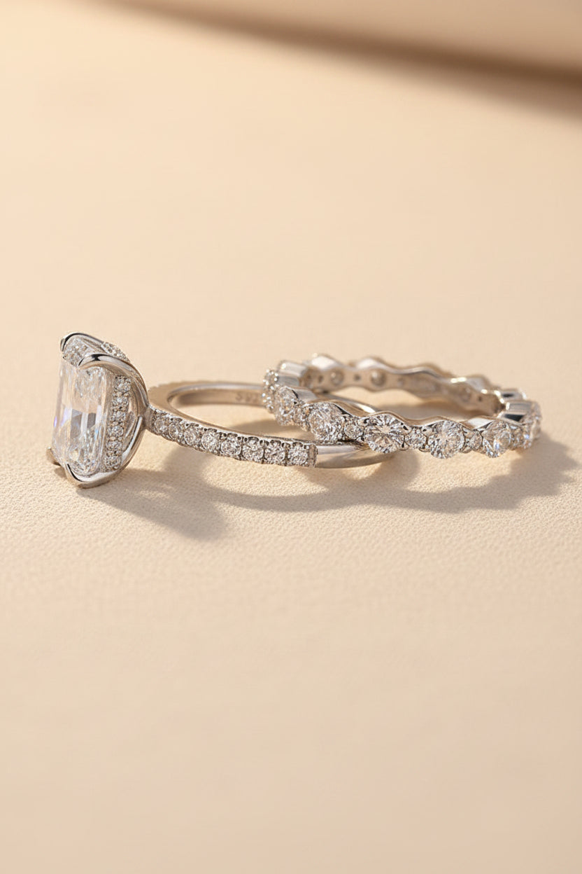 Aurevyn 3.5Ct Radiant Cut Engagement Ring With Round Cut Wedding Band Wedding Ring Set