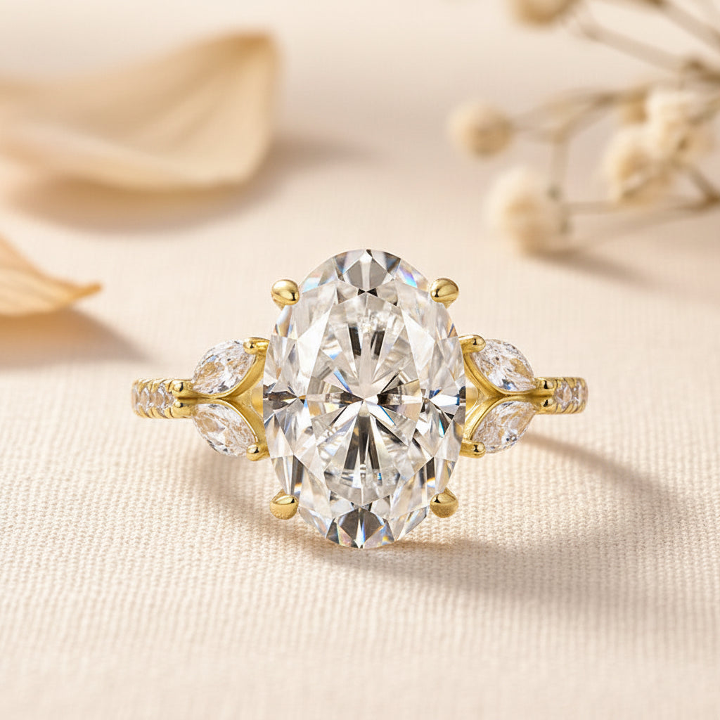 Aurevyn 4.0 Ct Oval and Angled Marquise Five Stone Engagement Ring