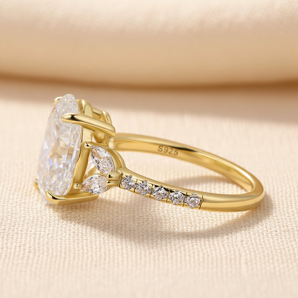 Aurevyn 4.0 Ct Oval and Angled Marquise Five Stone Engagement Ring