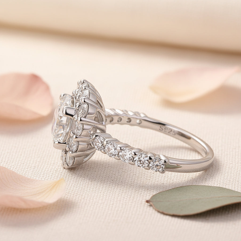 Aurevyn Moissanite 2.0 Ct Halo Round Cut White Gold Engagement Ring