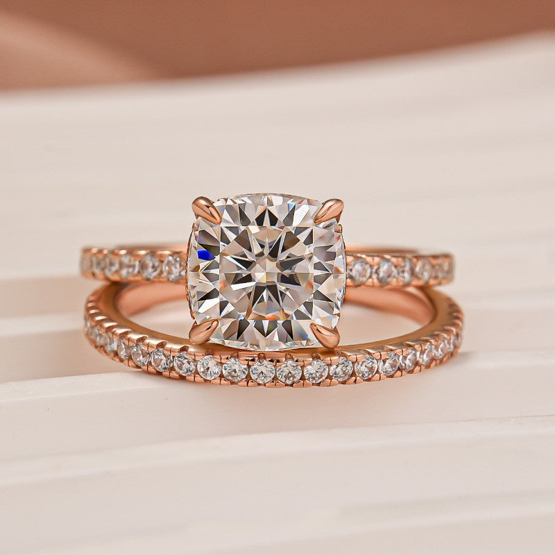 Aurevyn Moissanite 2.5Ct Cushion Cut Rose Gold Bridal Wedding Ring Set