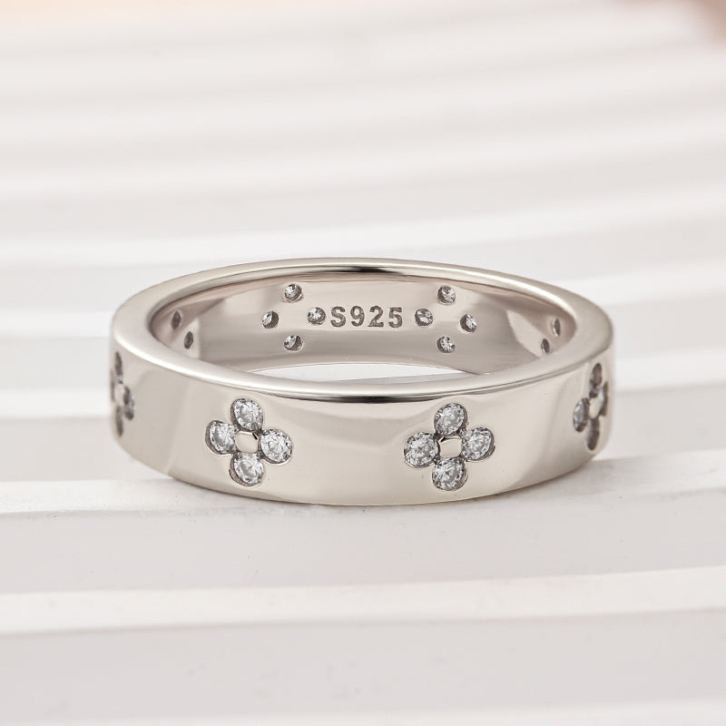 Aurevyn White Gold Clover Wide Wedding Band