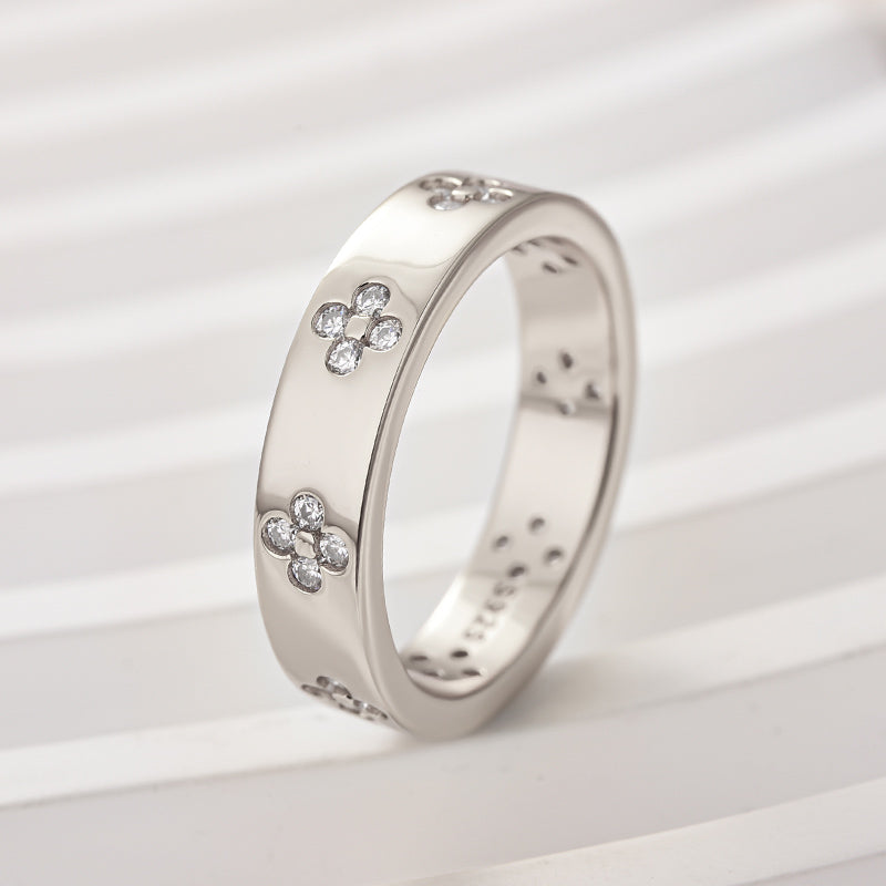 Aurevyn White Gold Clover Wide Wedding Band
