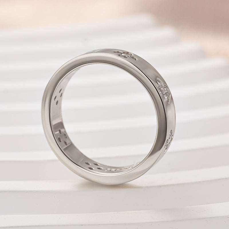 Aurevyn White Gold Clover Wide Wedding Band