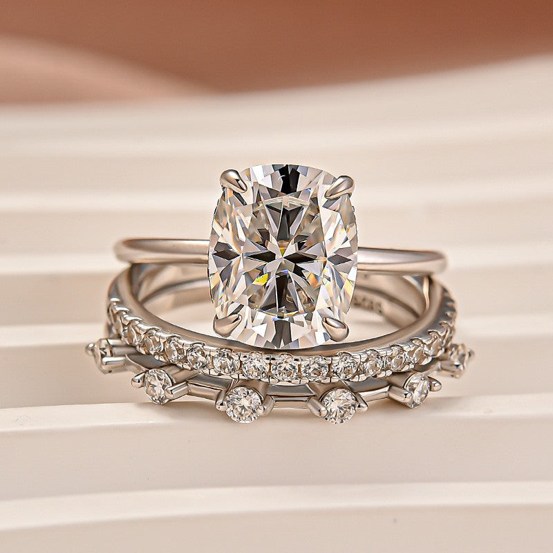 Aurevyn Moissanite 4.0Ct Cushion Cut Solitaire White Gold 3PC Wedding Ring Set
